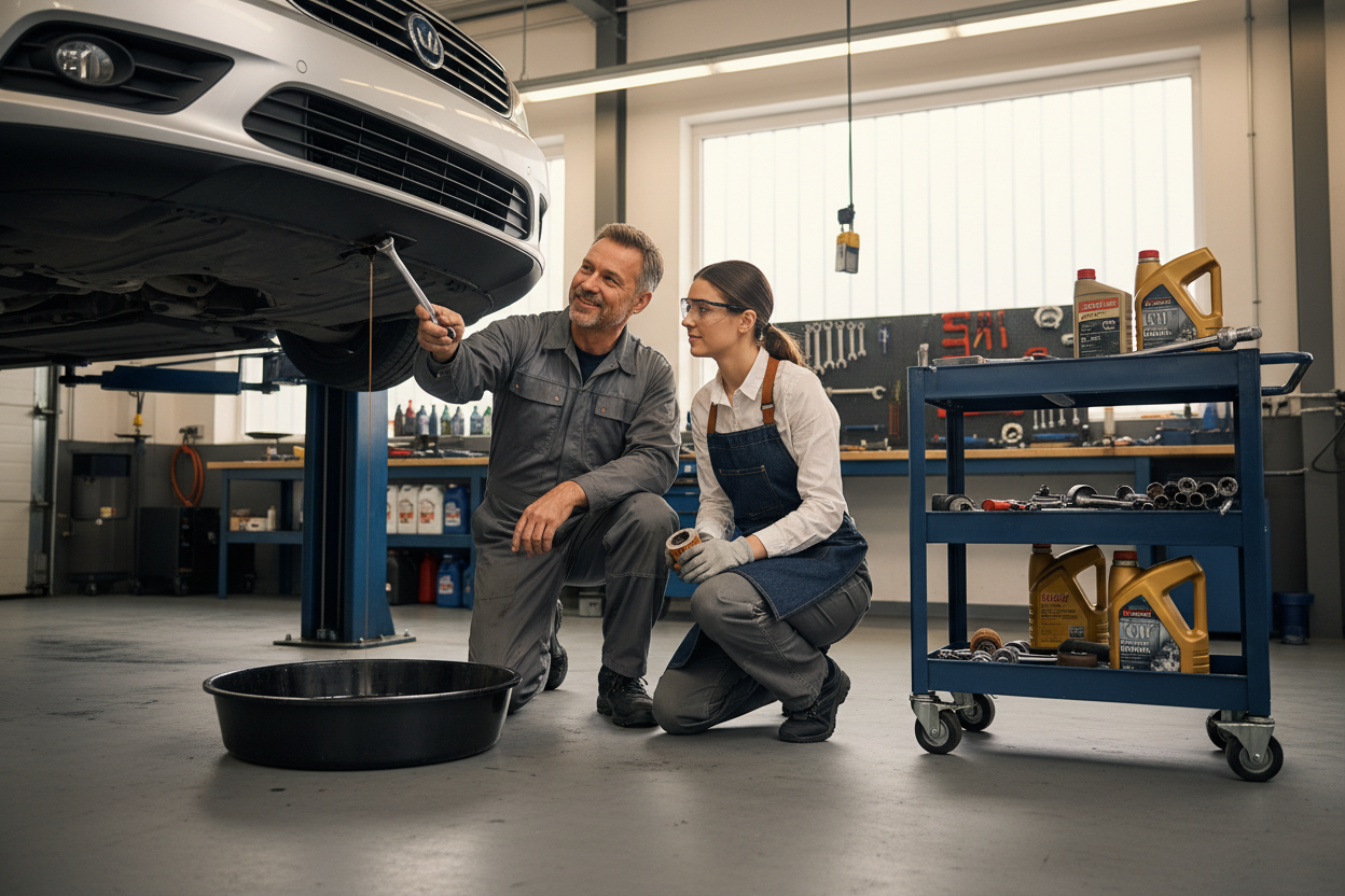 car oil chande with a coach